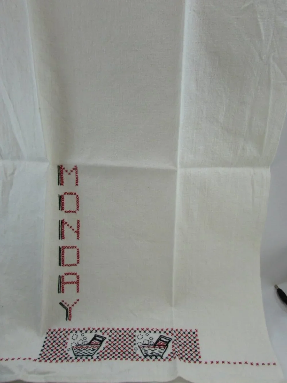 Vintage Monday Linen Tea Towel Kitchen Toweling Cross Stitch 33643 Washing